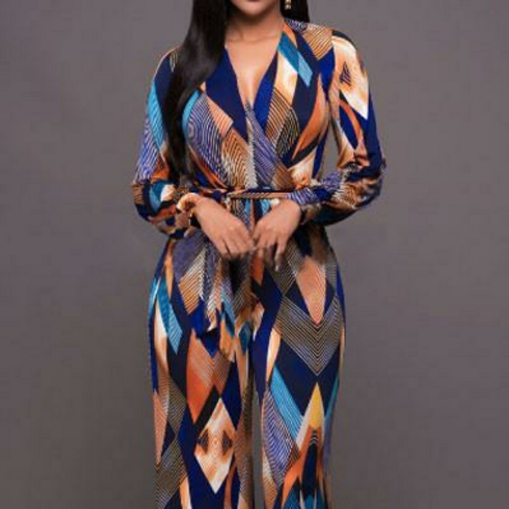 Printed Long Sleeve Wide Leg Jumpsuit